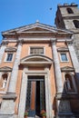 Facade of a historic church in Manciano in Tuscany