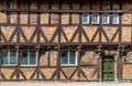 Facade of a historic half timbered house.