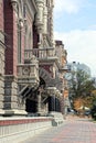 Facade of a historical building with colored columns Royalty Free Stock Photo