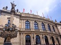 Facade of historical building in Prague Praha, Czech Republic, 2020