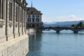 Facade of historical building in Zurich, Switzerland, downtown.