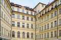 Facade of the house of classical European architecture of the old cozy tourist city. Background