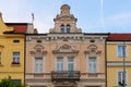 Facade of the house of classical European architecture of the old cozy tourist city. Background