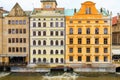 Facade of the house of classical European architecture of the old cozy tourist city. Background