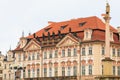 Facade of the house of classical European architecture of the old cozy tourist city. Background