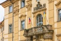 Facade of the house of classical European architecture of the old cozy tourist city. Background