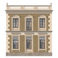 Brick facade of a classic-style house with windows. 3d rendering