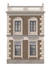 Brick facade of a classic-style house with windows. 3d rendering