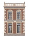 Brick facade of a classic-style house with windows. 3d rendering