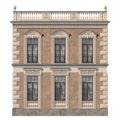 Brick facade of a classic-style house with windows. 3d rendering