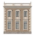 Brick facade of a classic-style house with windows. 3d rendering