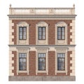 Brick facade of a classic-style house with windows. 3d rendering