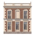 Brick facade of a classic-style house with niche and windows in light colors. 3d rendering Royalty Free Stock Photo