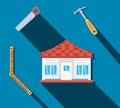 facade of house construction with set tools Royalty Free Stock Photo