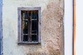 Facade of a house in the country with an old blue wooden window Royalty Free Stock Photo