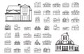 Facade House Real Estate Front View Line Art Outline Icon Set