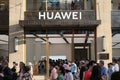 Facade of HUAWEI flagship store with crowd of people Royalty Free Stock Photo