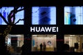 Facade of HUAWEI retail store at night Royalty Free Stock Photo