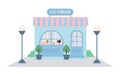 Facade of an ice cream shop. Flat vector illustration