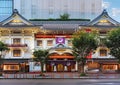 Facade of the Kabukiza theater dedicated to traditional kabuki drama form in Ginza.