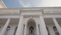 Facade of Livadia Palace in Crimea. Action. Beautiful facade of white old building with columns in European style