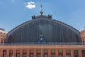 Facade of Madrid Atocha, largest railway station in the capital of Spain.