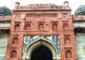 The facade of the main entrance to the ancient mosque of Isa Khan near to the Humayun Tomb in New Delhi, India Royalty Free Stock Photo