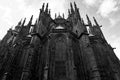 Facade of the main entrance to the St. Vitus cathedral in Prague Castle in Prague, Czech Republic. Black and white Royalty Free Stock Photo