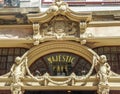 Facade of the Majestic CafÃÂ©, with cherub sculptures Royalty Free Stock Photo