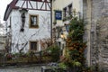 Facade of medieval Bavarian house with a exclusive Burg Hotel in old town Rothenburg ob der Tauber, Bavaria, Germany