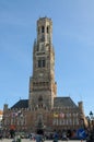 Medieval buildings and Belfry clock tower in Bruges Royalty Free Stock Photo