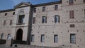 The facade of the medieval fortress Meli Lupi, Soragna, Parma, Italy, with zoom in effect