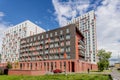 The facade of a modern high-rise multi-storey apartment building in Moscow with balconies Royalty Free Stock Photo