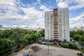 The facade of a modern high-rise multi-storey apartment building in Moscow with balconies Royalty Free Stock Photo