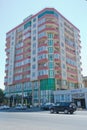 Facade of modern multi-storey new residential orange building near BAku . New apartment house . Storey houses modern . High rise Royalty Free Stock Photo