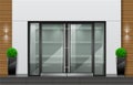 Double glass black doors front facade mockup