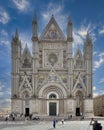 Facade of the monumental Orvieto Cathedral in Orvieto, Italy.