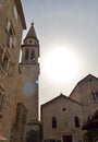 Facade of a multi-storey old stone house. Old Town of Budva. Montenegro Royalty Free Stock Photo