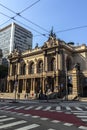 Facade of the Municipal Theater located in Ramos de Azevedo sqaure was inaugurated in 1911 with an architectural project by Ramos Royalty Free Stock Photo