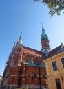 The facade of the Neo Gothic architecture style St. Joseph`s Church in Krakow, Poland