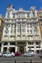 Facade of the neoclassical hotel Atlantico, Madrid Royalty Free Stock Photo
