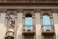 The facade of the neoclassical House, Palace of Merchant Andon Andonovic in the Obrenoviceva Street, the shopping street in the