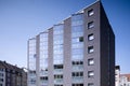 Facade of new apartment building. External view of modern complex of new apartment residential buildings. Street external view Royalty Free Stock Photo