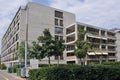 Facade of new apartment building. External view of modern complex of new apartment residential buildings. Street external view Royalty Free Stock Photo