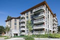 Facade of new apartment building. External view of modern complex of new apartment residential buildings. Street external view Royalty Free Stock Photo