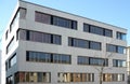 Facade of new apartment building. External view of modern complex of new apartment residential buildings. Street external view Royalty Free Stock Photo