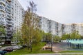 The facade of a new multi-storey apartment building in Moscow