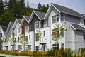 Facade of new residential townhouses. Modern complex of apartment buildings in summer. Real Estate Exterior Front House Royalty Free Stock Photo