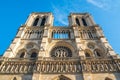 Facade of notre dame de Paris, medieval cathedral church in paris, france Royalty Free Stock Photo