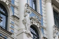 Facade of old building with sculptures - woman in Art Nouveau style Jugendstil Royalty Free Stock Photo
